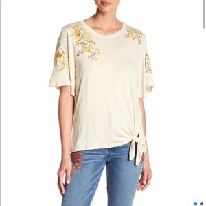 Democracy Floral Embroidered Tie-Hem Knot Tee